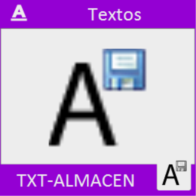 Almacén de texto para CAD. Permite guardar todos los textos que habitualmente utilizamos en los dibujos en un único lugar desde el que podemos insertar cualquier texto guardado previamente dentro del dibujo. Dispone de un sistema de autocompletar para po