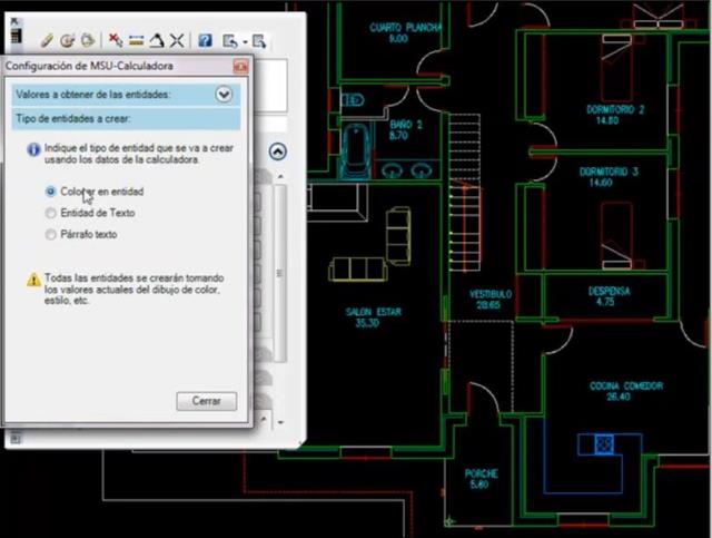 Permite utilizar la calculadora estándard de AutoCAD para realizar operaciones con valores que tengamos escritos en el dibujo en forma de textos o para extraer el área o perímetro de polilíneas, líneas, arcos, etc. También podemos colocar el resultado de