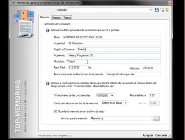 Genera la memoria de una o varias parcelas